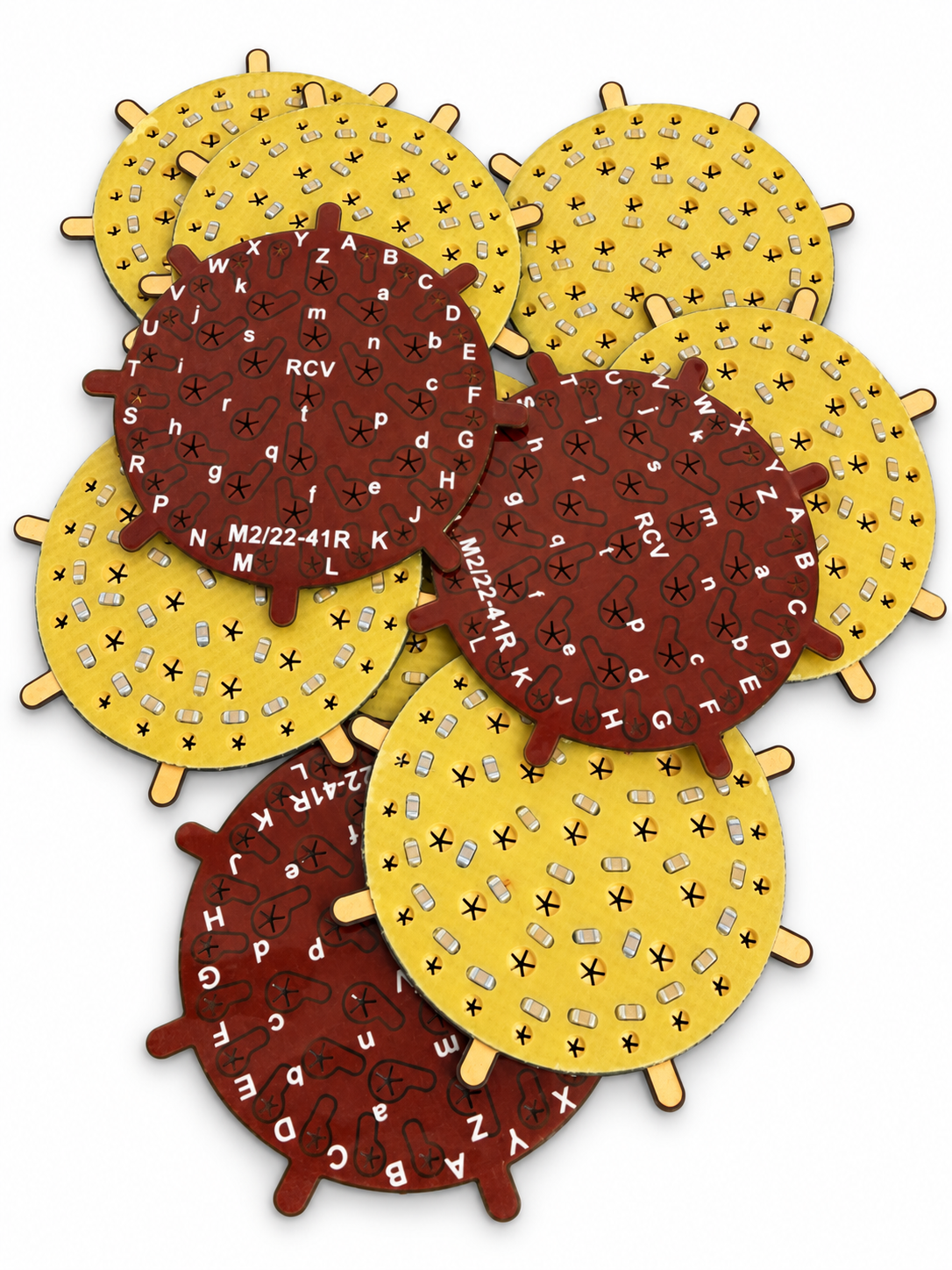 Circular RCV press-in filter inserts showing component and reverse sides