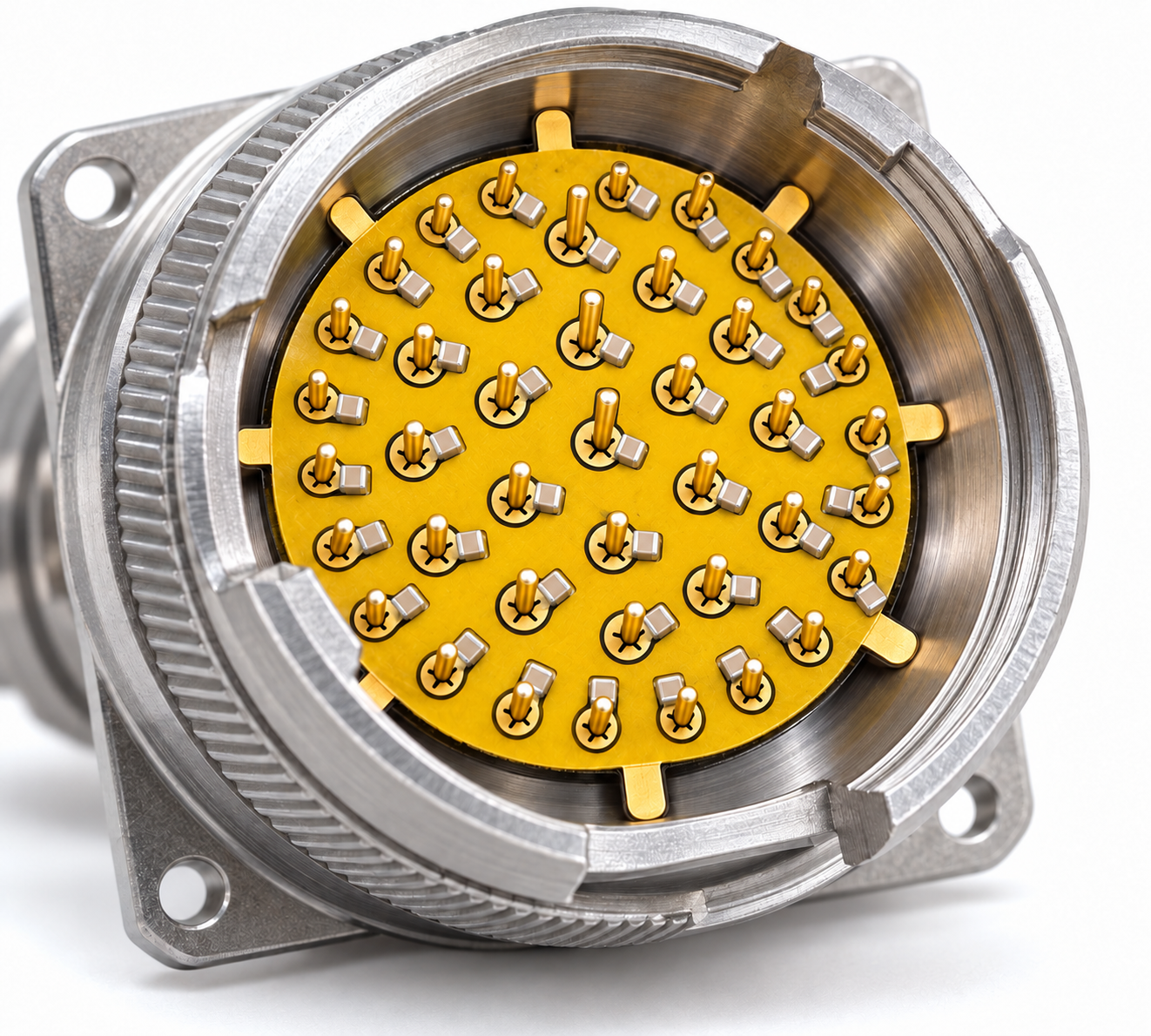 Installation concept illustration showing a thin filter insert pressed onto connector pins
