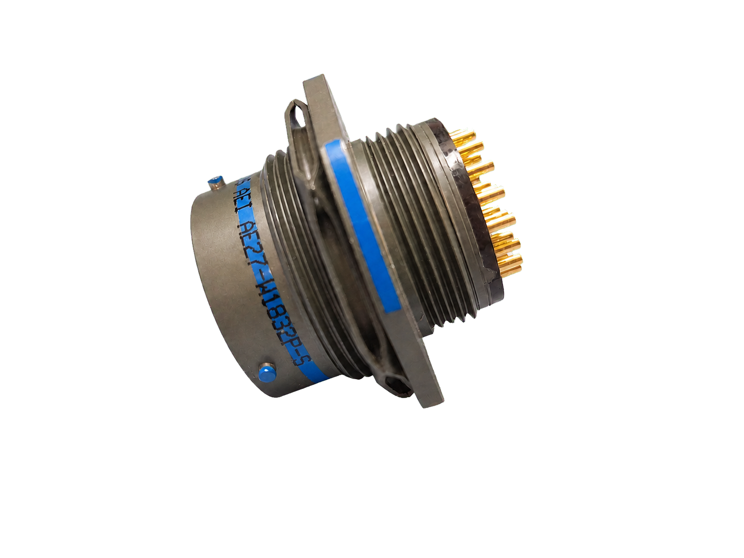 Filtered circular connector in an angled side view