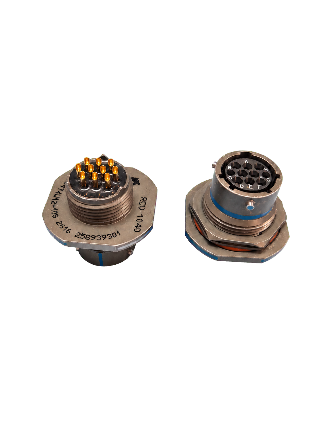 Standard circular connectors, angled view